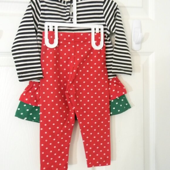 Girls Christmas Outfit Reindeer Polka Dots 2 Pc Set Shirt Leggings NWT 12M - Picture 2 of 3